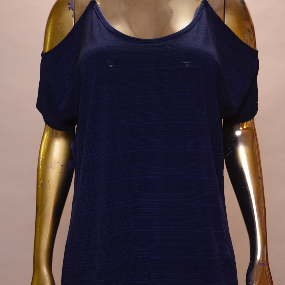 Blue top, cut-out shoulders with chain straps -NWT
